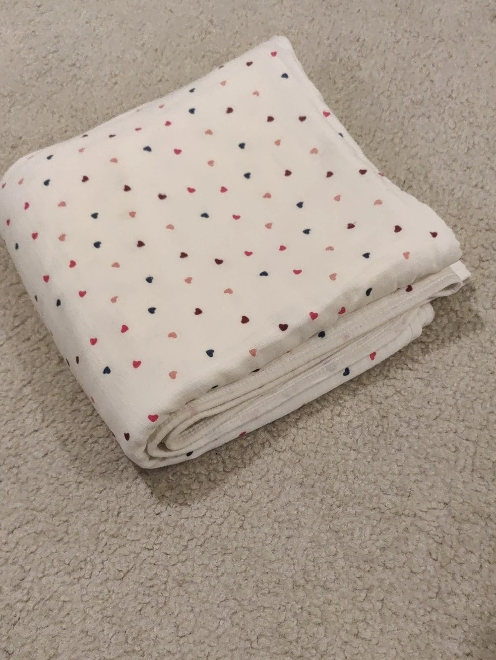 Bebe au Lait Soft Baby Blanket Navy & Coral Letters/Hearts Print Cottage Country